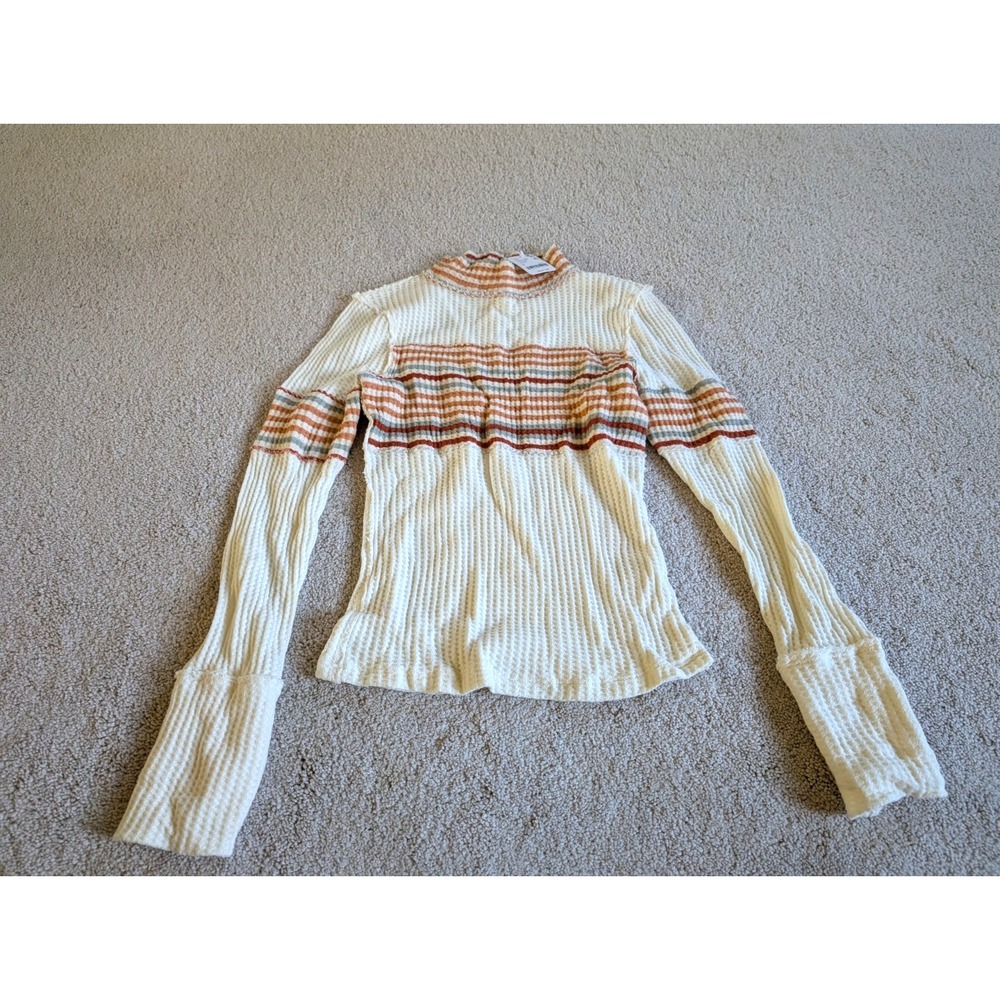 We The Free People Sun Valley Waffle Knit Turtleneck Sweater Ivory Small NWT